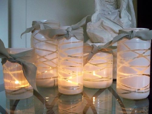 recycle jars using spray paint  a bit a twine lots of possibilities